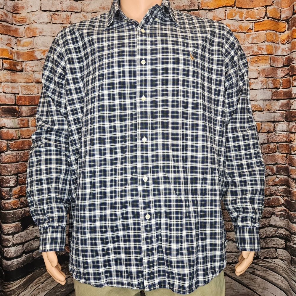 Ralph Lauren Classic Fit Plaid Button Down Shirt Mens XXL Blue Green 7107768